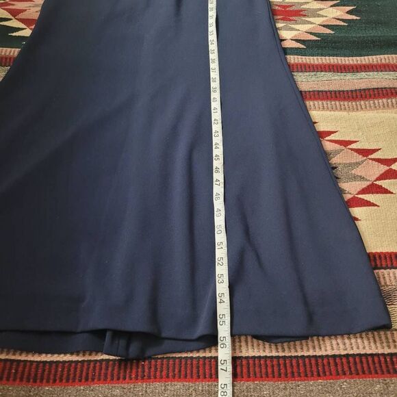 BHLDN Klara Crepe Maxi Dress Gown Sz 6 Navy Blue Halter Crisscross Bridesmaid - Picture 11 of 13
